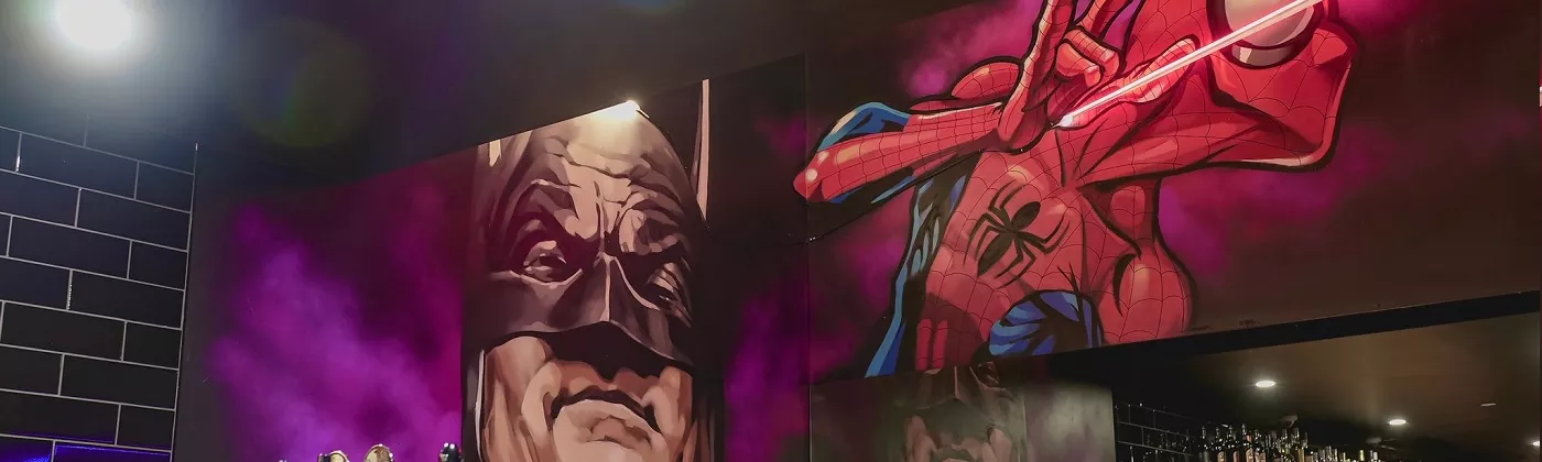 Mural of batman and spiderman