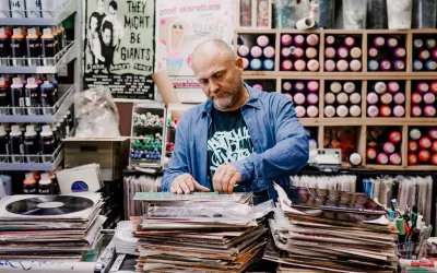 Jason Woodward at front counter of Butter Beats Records in the Valley