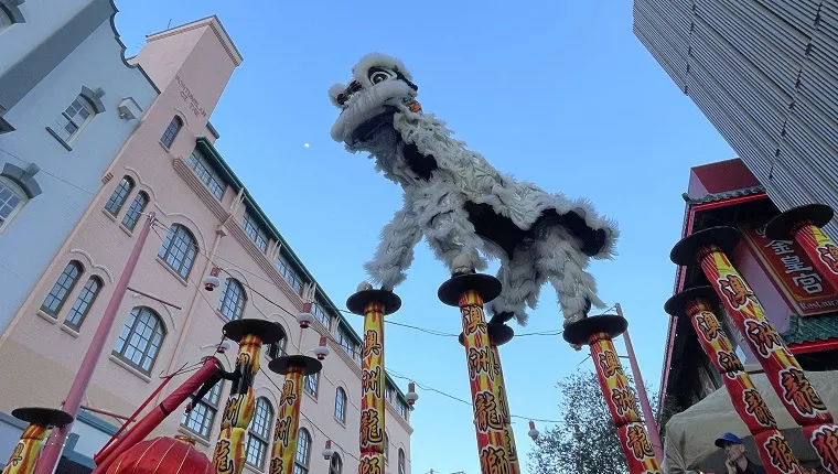 one traditional Chinese lion high jong pole performance